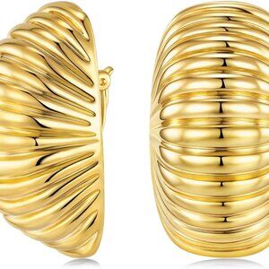 Gold Chunky Clip On Earrings Large Statement Jewelry Hypoallergenic Beach Wear